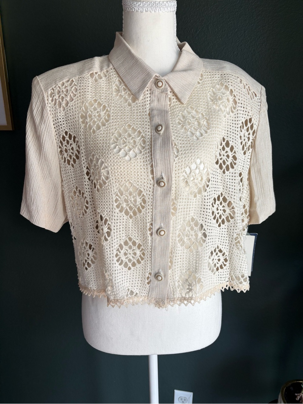 VTG 90s Peri Petites Size 16 Crochet Cropped Jacket NWT Made USA
